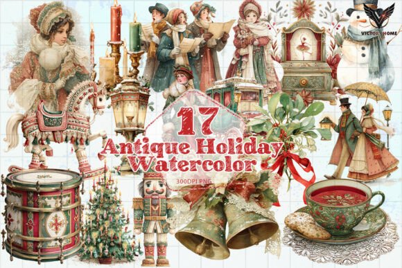 Download Antique Holiday Watercolor Illustration - Antique holiday Collection