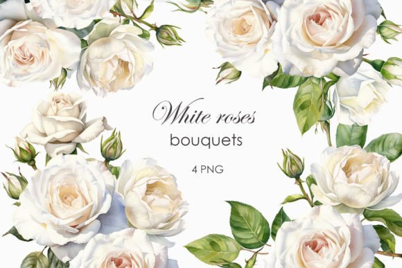 Download Watercolor White Roses Bouquets PNG - Png Collection