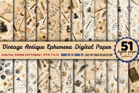 Download Vintage Antique Ephemera Digital Paper - Antique ephemera Collection