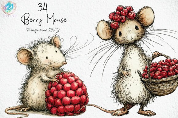 Download Cute Berry Mouse Watercolor PNG Clipart - Png Collection