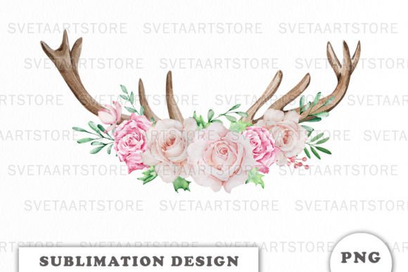Download Watercolor Floral Deer Antlers Png - Png Collection