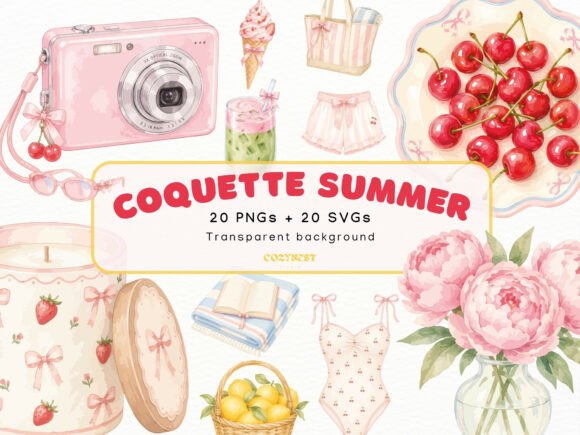 Download Coquette Summer Watercolor Cliparts PNG - Png Collection