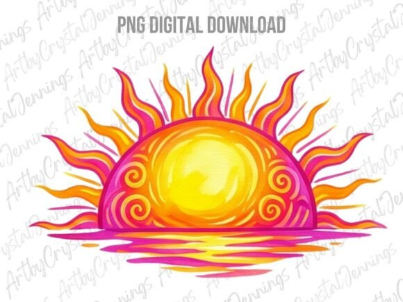 Download Retro Boho Watercolor Summer Sun PNG - Png Collection