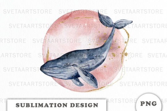 Download Watercolor Whale with Moon Png - Png Collection