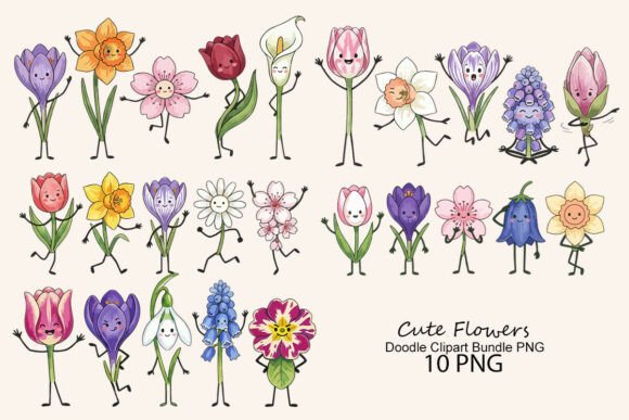 Download Cute Flowers Doodle Clipart Bundle PNG - Png Collection