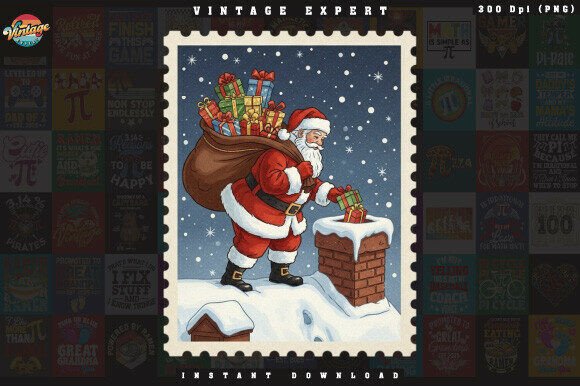 Download Vintage Holiday Stamp Santa Claus PNG - Png Collection