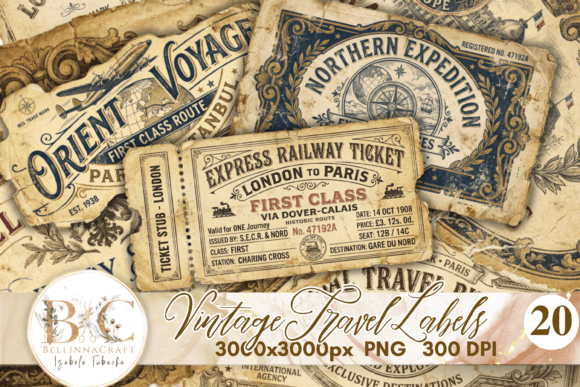 Download Vintage Travel Labels PNG Bundle - Png Collection