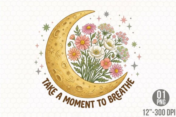 Download Boho Retro Flowers Moon PNG Sublimation - Png Collection