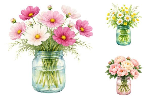 Download Watercolor Mason Jar Flower Bouquets PNG - Png Collection