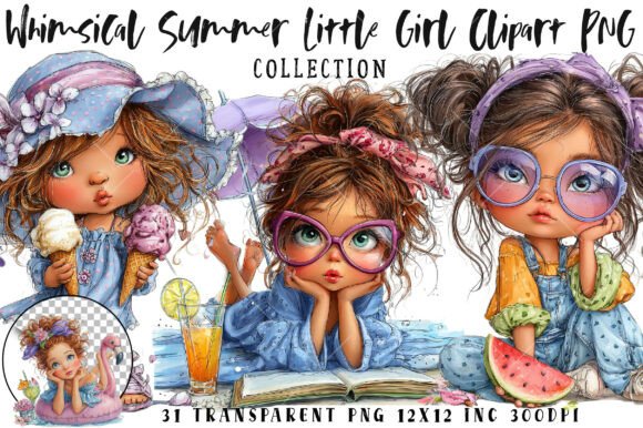 Download Whimsical Summer Little Girl Clipart PNG - Png Collection